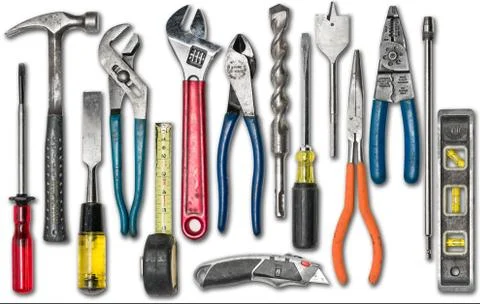 Group of construction tools on white Stock Photos