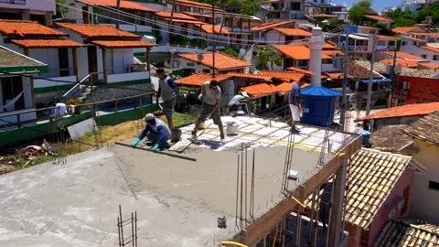 A group of construction workers concreting the floor. Stock Footage 149765639