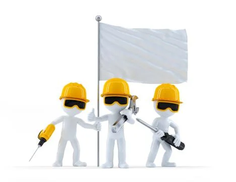 Group of construction workers with flag Stock Illustration