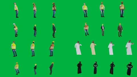 A group of construction workers on green screen and people standing in line Vídeos de archivo 333002879