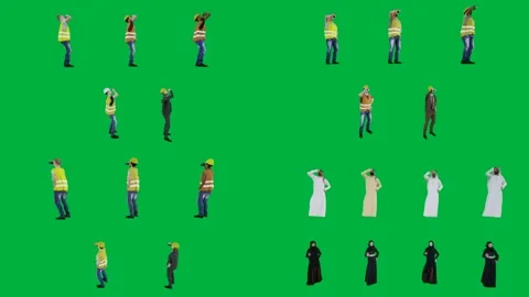 A group of construction workers on green screen and people standing in front Vídeos de archivo 333002928