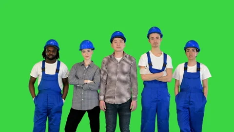 Group of construction workers standing with no emotions looking to camera on a Video stock 157243485