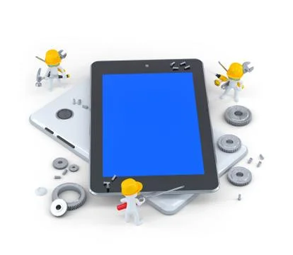 Group of construction workers with tablet computer Stock Illustration