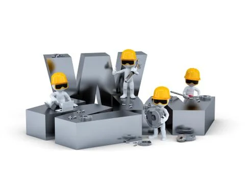 Group of construction workers/builders with WWW sign. Website building or rep Stock Illustration