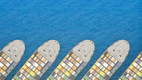 Group container ship top view with copy space Stock Illustration