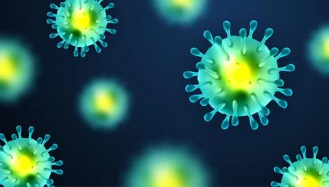 Group of Coronaviruses 3d realistic vector in dark blue background. corona vi Illustrazione stock