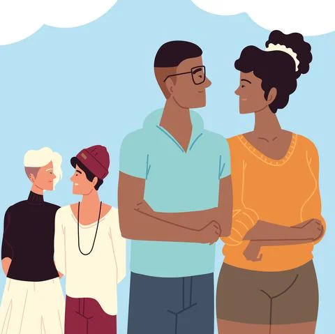 Group couples together Stock Illustration