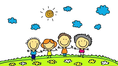 Group of cousins close in ages posing for family picture opening their arms to Stock Footage 131177648