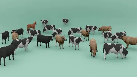 Group of Cows 3D Stylized Render on BlueGrey Background Stock Footage 312972960