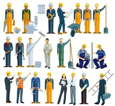 A group of craftsmen, construction workers and technicians, architects Stock Illustration