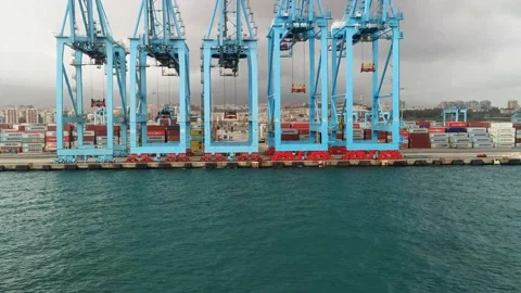 Group of cranes in the harbor Stock Footage 171588830