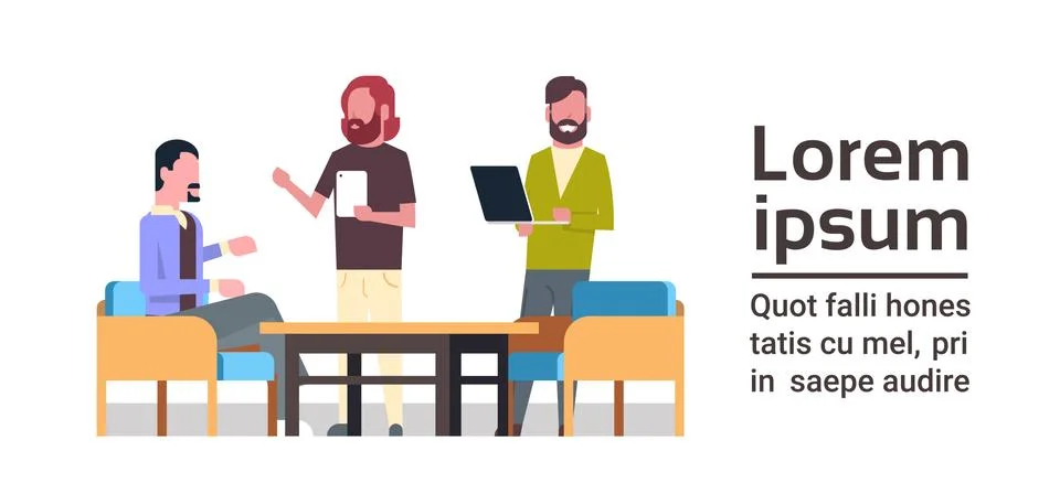 Group Of Creative People Working With Computers Together At Business Coworking Stock Illustration