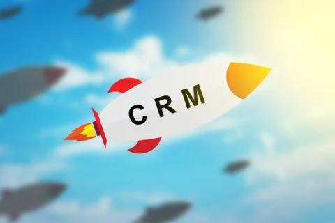 Group of CRM or Customer relationship management flat design rocket Stock Illustration