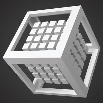 Group of cubes, in cubic frame. white version. 3d style vector illustration Stock Illustration