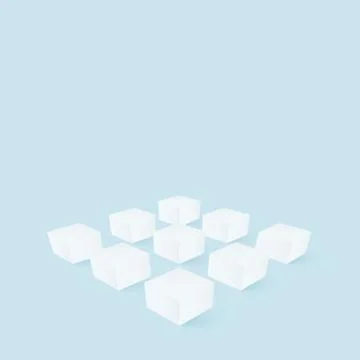 Group of cubes on flat surface. Abstract 3d geometric shapes on blue backgrou Stock Illustration