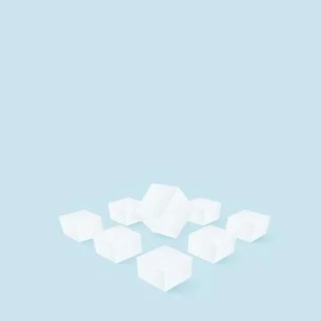 Group of cubes on flat surface with flying object. Stock Illustration