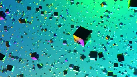 Group of cubes floating in the air with colored bubbles. Infinitely looped anima Stock Footage 252352379