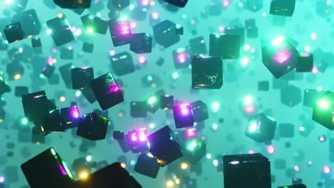 Group of cubes floating in the air with lights. Infinitely looped animation Stock Footage 251525349
