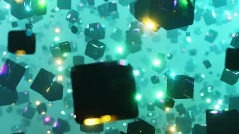 Group of cubes floating in the air with lights. Infinitely looped animation Stock Footage 251526643