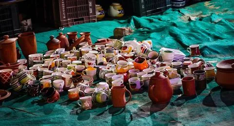 A group of cups in fair. Stock Photos