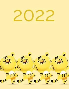 Group of cute tigers dancing together for lunar new year 2022 Illustrazione stock