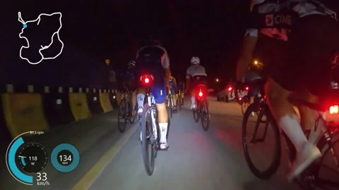 Group cycling at night on a under construction highway at high speed Stock Footage 144357268
