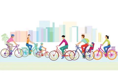 A group of cyclists in the city Stock Illustration