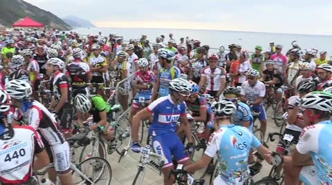 Group of cyclists at the end of a race Stock Footage 22204328