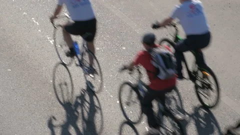 A group of cyclists. Mass movement on bicycles for a healthy lifestyle. Cycling. Stock Footage 107679659