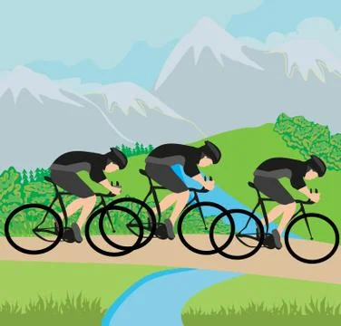 Group of Cyclists in the mountains Stock Illustration