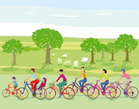 Group of cyclists take a trip Stock Illustration