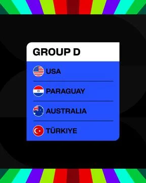 Group D Football 2026 Teams Announcement with Country Flags for Internation.. Illustration