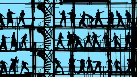 Group of dancer on scaffold with back light Stock Footage 88131291