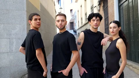 Group of dancers posing in urban city alley Stock Footage 318828268