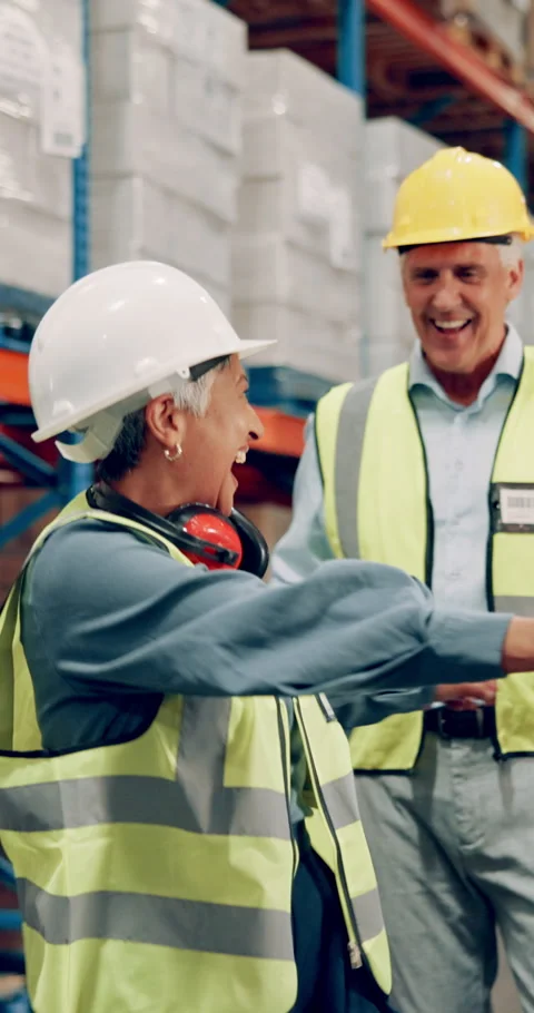 Group, dancing and warehouse for celebration for logistics, manufacturing and Stock Footage 282337601