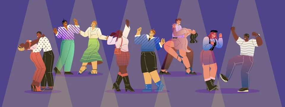 Group dancing in a spotlight. Vector illustration Stock Illustration