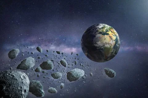 Group of dangerous asteroids flying to planet Earth Stock Illustration