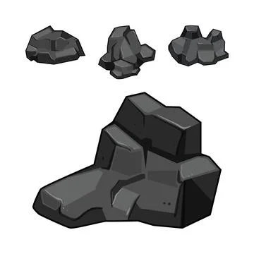 Group of dark grey rock elements game asset 库存插图