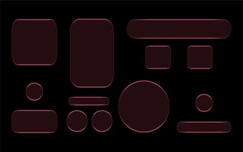 Group of dark interface buttons with dark red glowing outlines Illustrazione stock