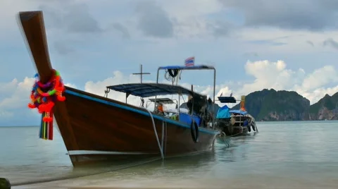 Group of decorated longtail boats Stock Footage 53202629