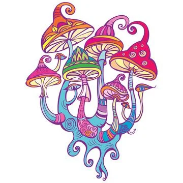 Group of decorative magic mushrooms, Stock Illustration