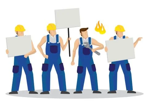 Group of demonstrators with empty boards. Concept of anger or revolution. Stock Illustration