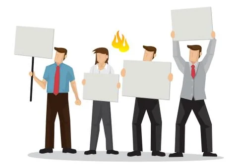 Group of demonstrators with empty boards. Concept of anger or revolution. Stock Illustration