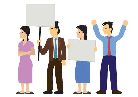 Group of demonstrators with empty boards. Concept of anger or revolution. Stock Illustration