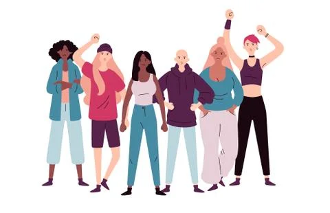 Group of demonstrators female protesting for equality and women empowerment. Stock Illustration