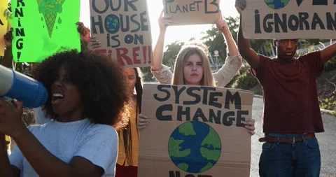 Group of demonstrators fight for climate change Stock Footage 158221706