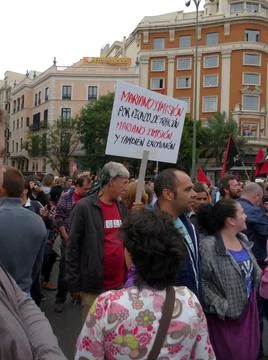 Group of demonstrators with protest banners Stock Photos