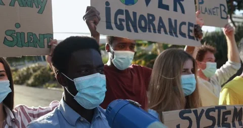 Group of demonstrators protest for climate change Stock Footage 158222232
