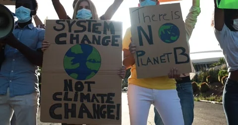 Group of demonstrators on road protest for climate change Video stock 158222336