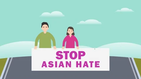 Group of demonstrators show stop asian hate text Stock Footage 161216690